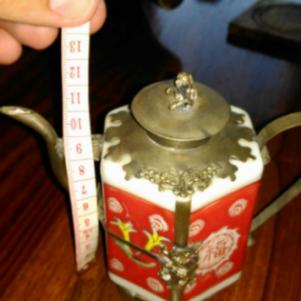  Chinese Rare Tibetan silver inlay Porcelain Teapot Height  