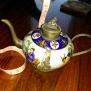 Chinese Rare Tibetan Silver Inlay Porcelain Teapot