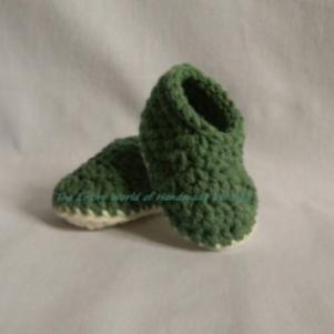 Handmade Olive Booties For A Baby Boy - Χειροποίητα Παπούτσια